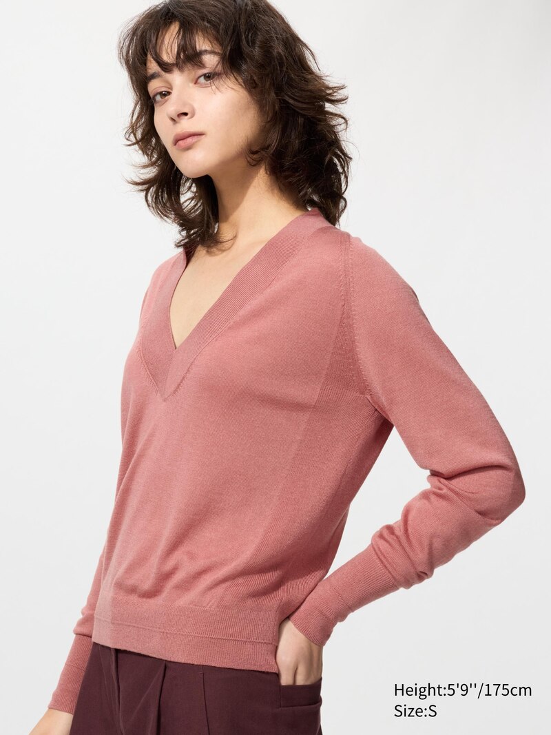 Джемпер с v-образным вырезом из мериносовой шерсти и шелка