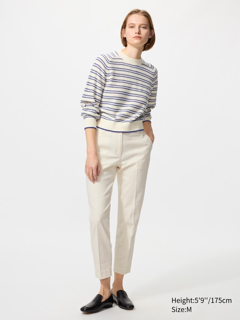 Толстый льняной свитер с круглым вырезом