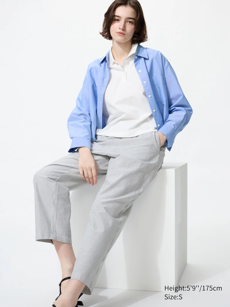 Хлопковые укороченные брюки со строчками (синие)