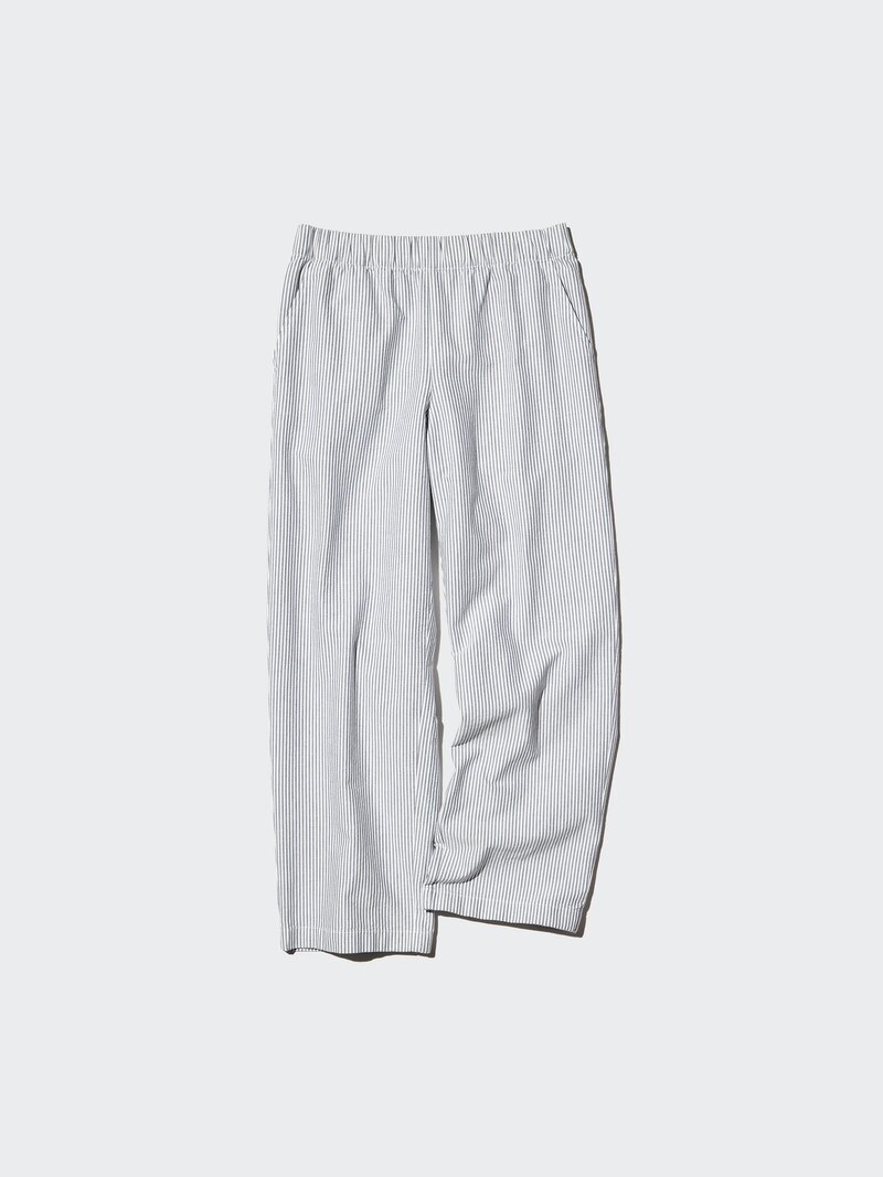 Хлопковые укороченные брюки со строчками (синие)