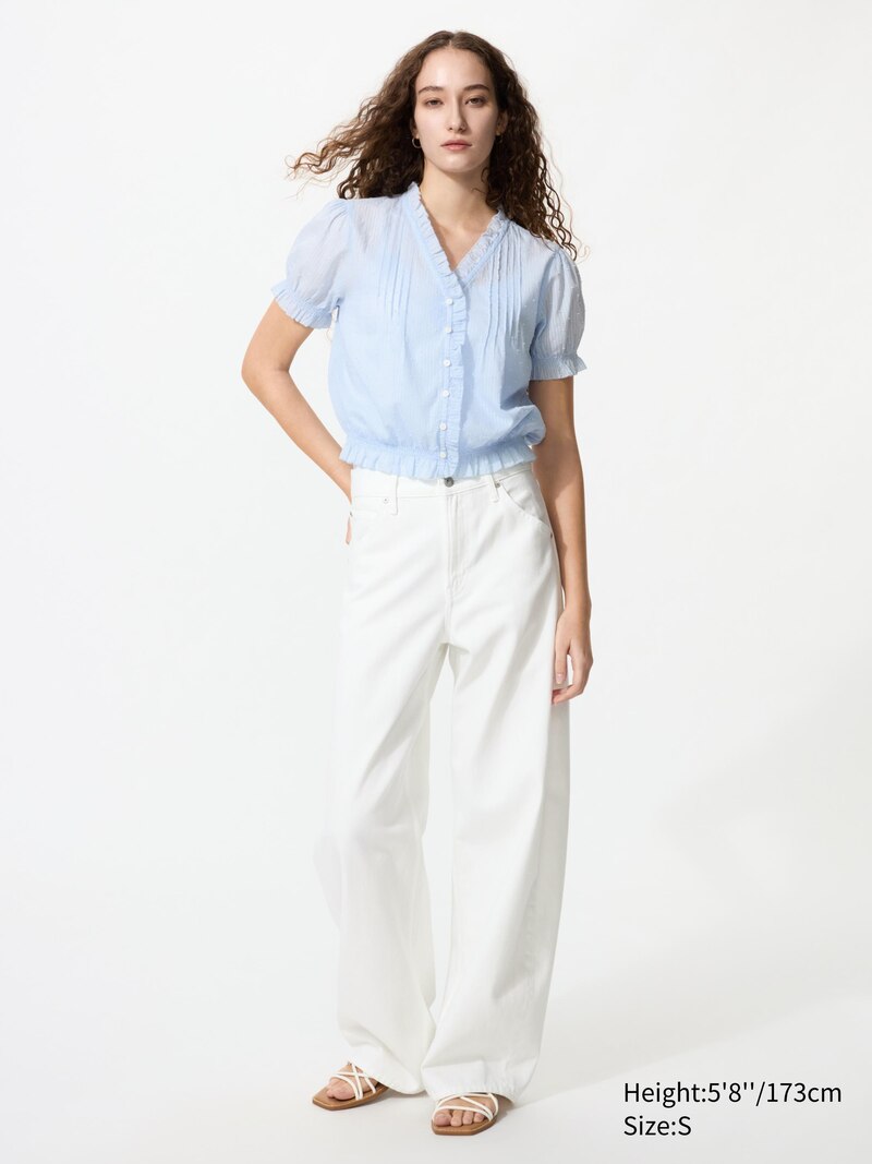 Хлопковая блузка с v-образным вырезом (короткий рукав)