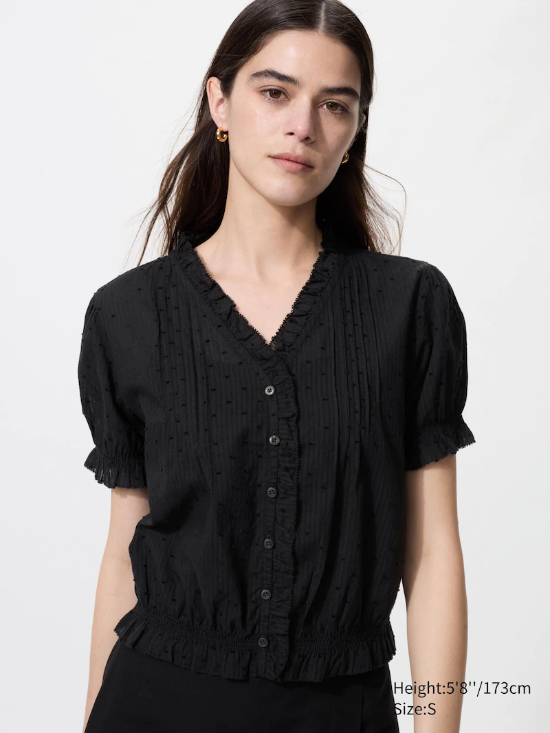 Хлопковая блузка с v-образным вырезом (короткий рукав)