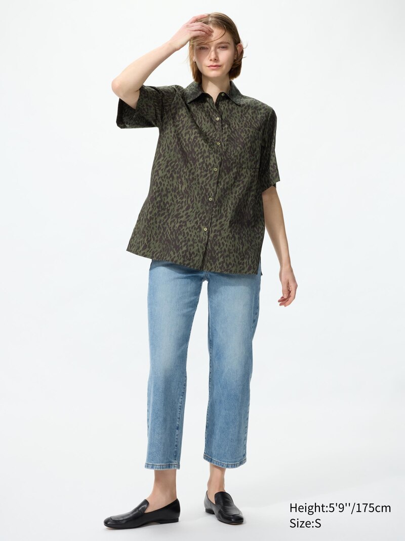 Хлопковая рубашка (с принтом, короткий рукав)