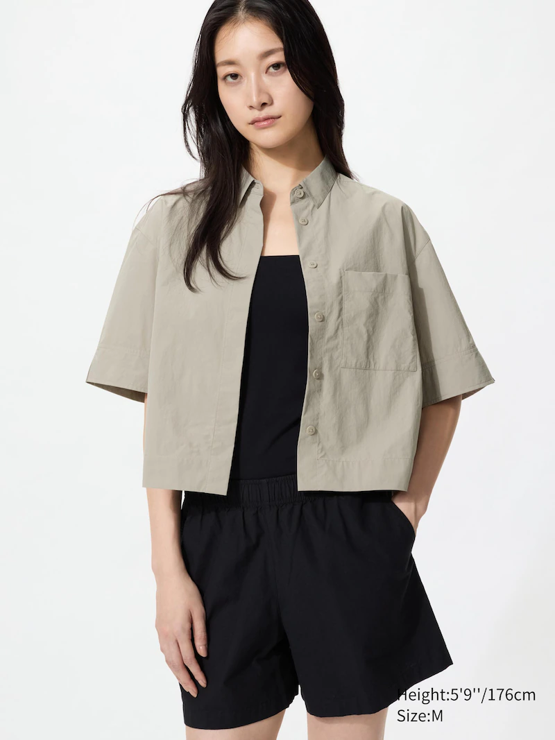 Шелковистая короткая рубашка прямого кроя (полурукав)