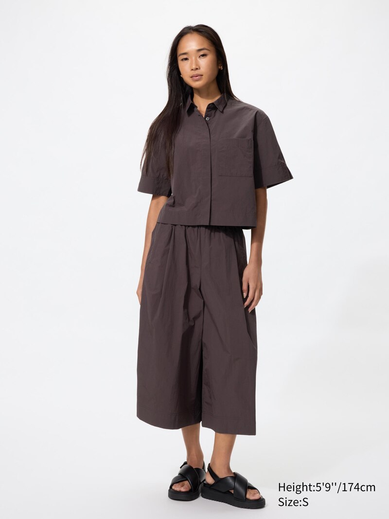 Шелковистая короткая рубашка прямого кроя (полурукав)