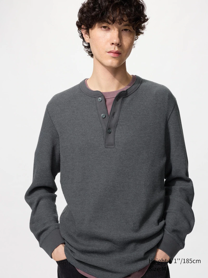 Футболка с горловиной henley из вафельной ткани