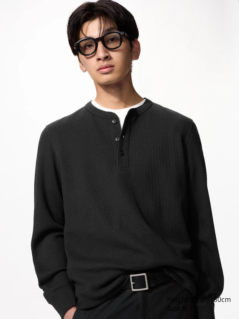 Футболка с горловиной henley из вафельной ткани