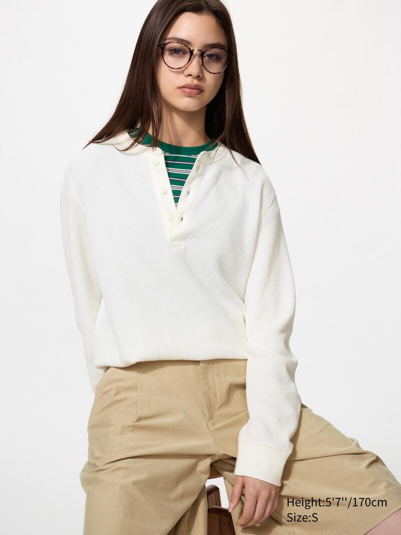 Футболка с горловиной henley из вафельной ткани
