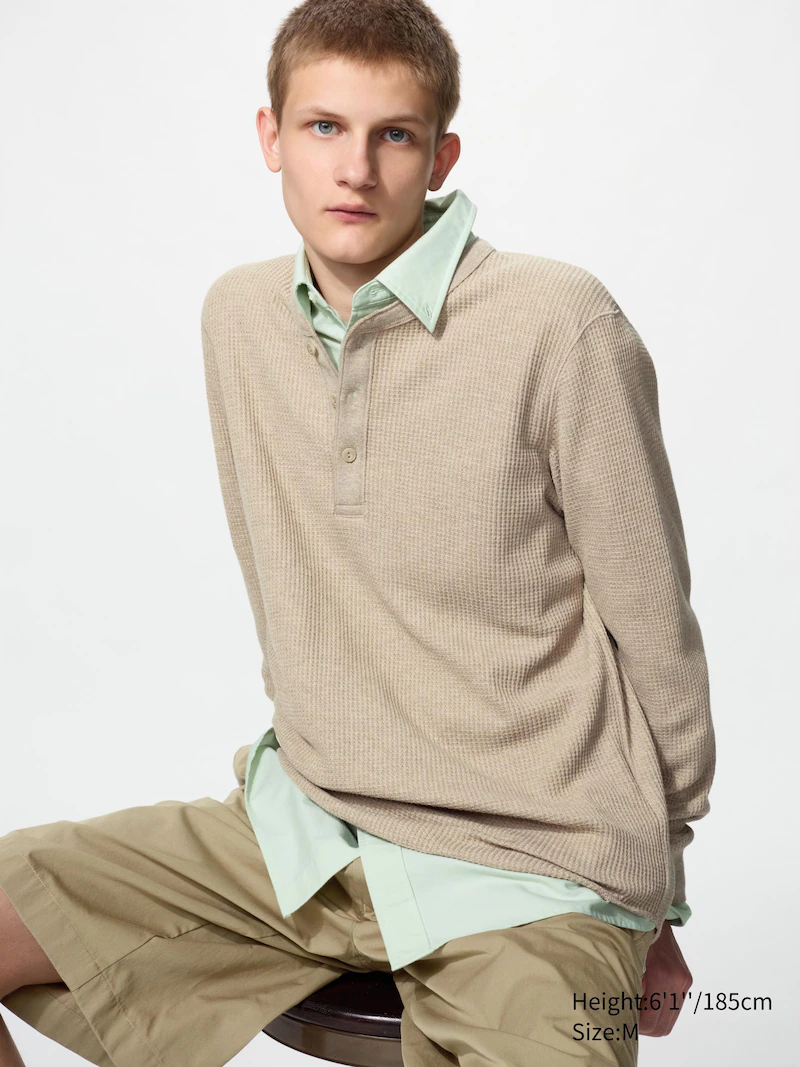 Футболка с горловиной henley из вафельной ткани