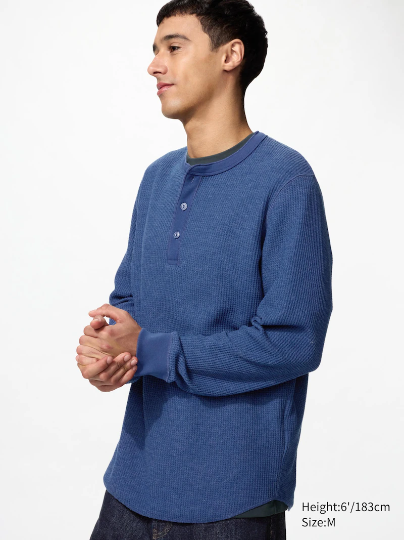 Футболка с горловиной henley из вафельной ткани
