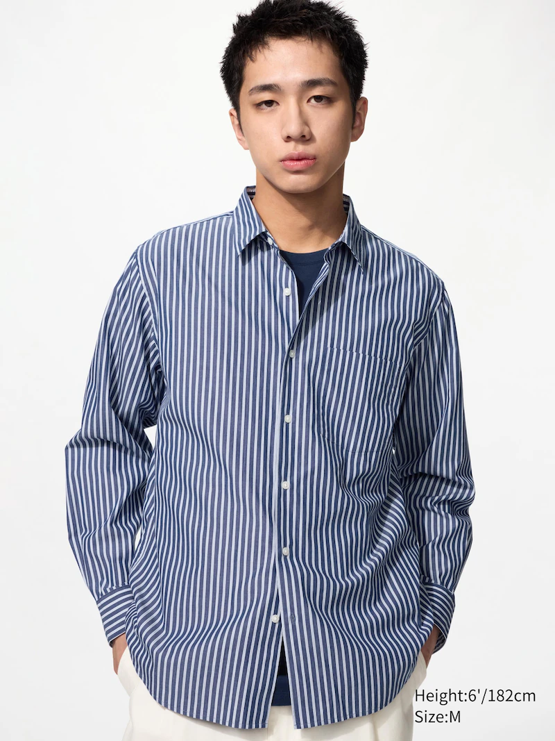 Рубашка с широким воротником и полосками regular fit (regular collar, striped)