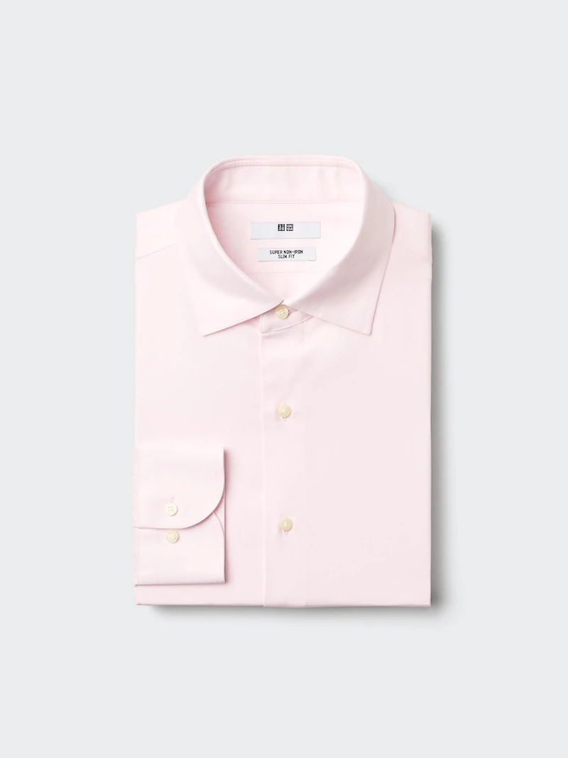 Рубашка super non-iron slim fit (с воротником-отложным), розовая