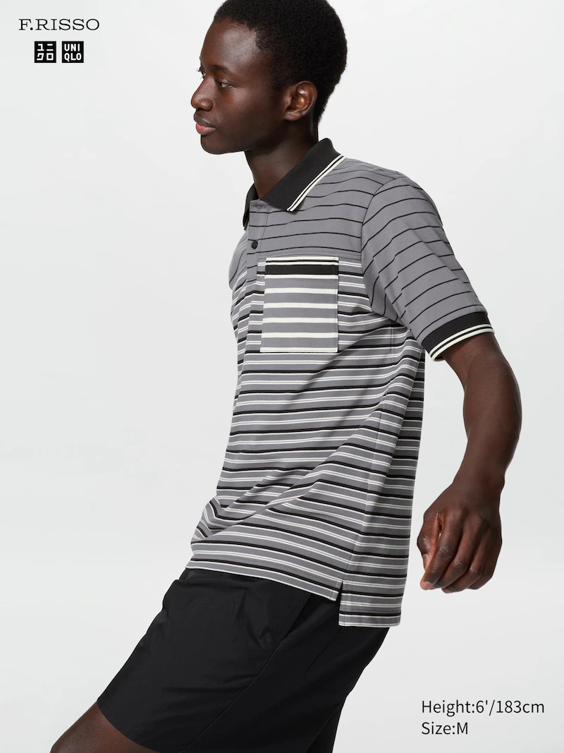 Поло с узкими полосками dry piqué slim fit (темно-серое)