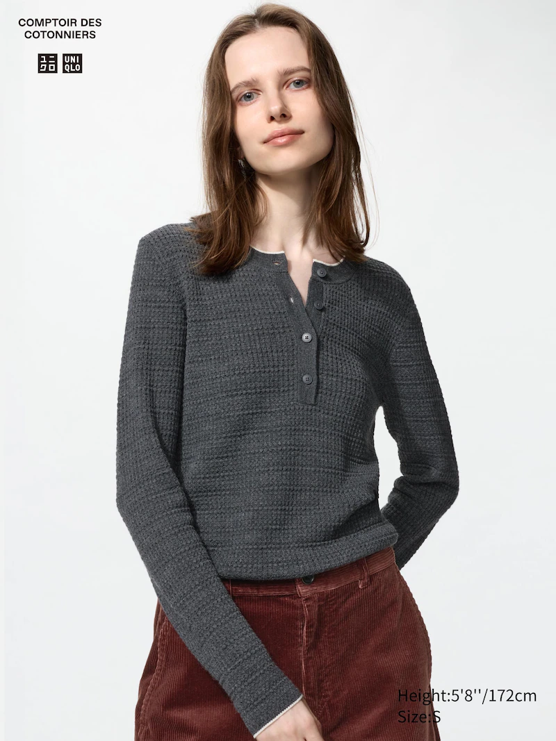Водолазка с застежкой henley из мериносового микса