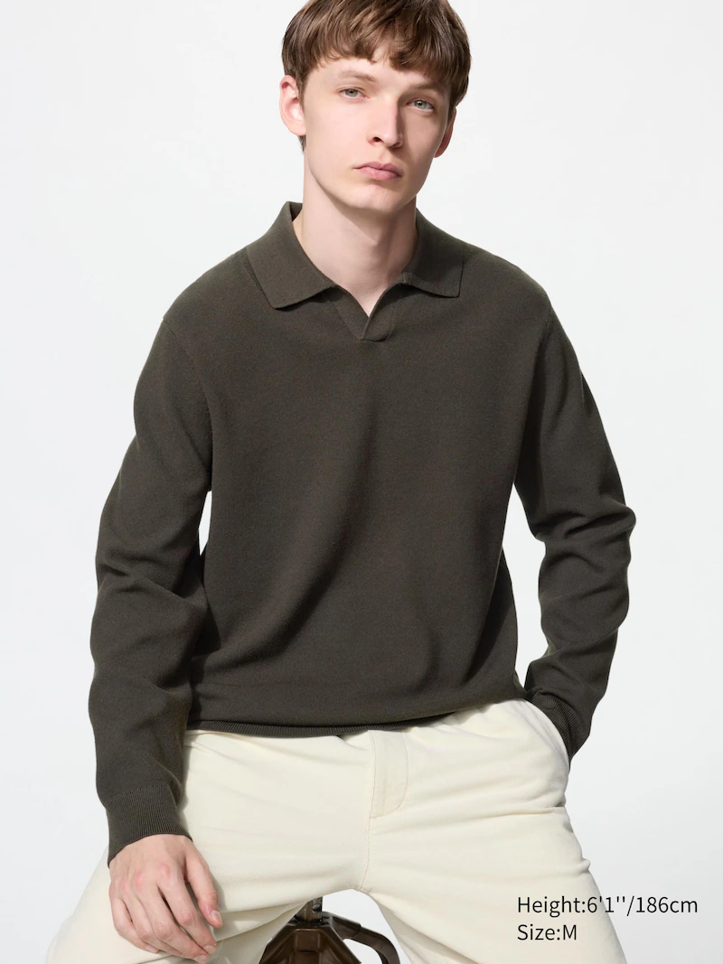 Джемпер с воротником-стойкой и пуговицами washable milano ribbed skipper polo